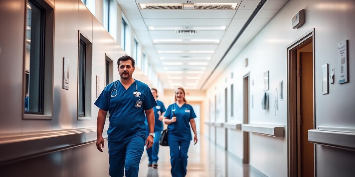 NHS healthcare professionals in hospital corridor