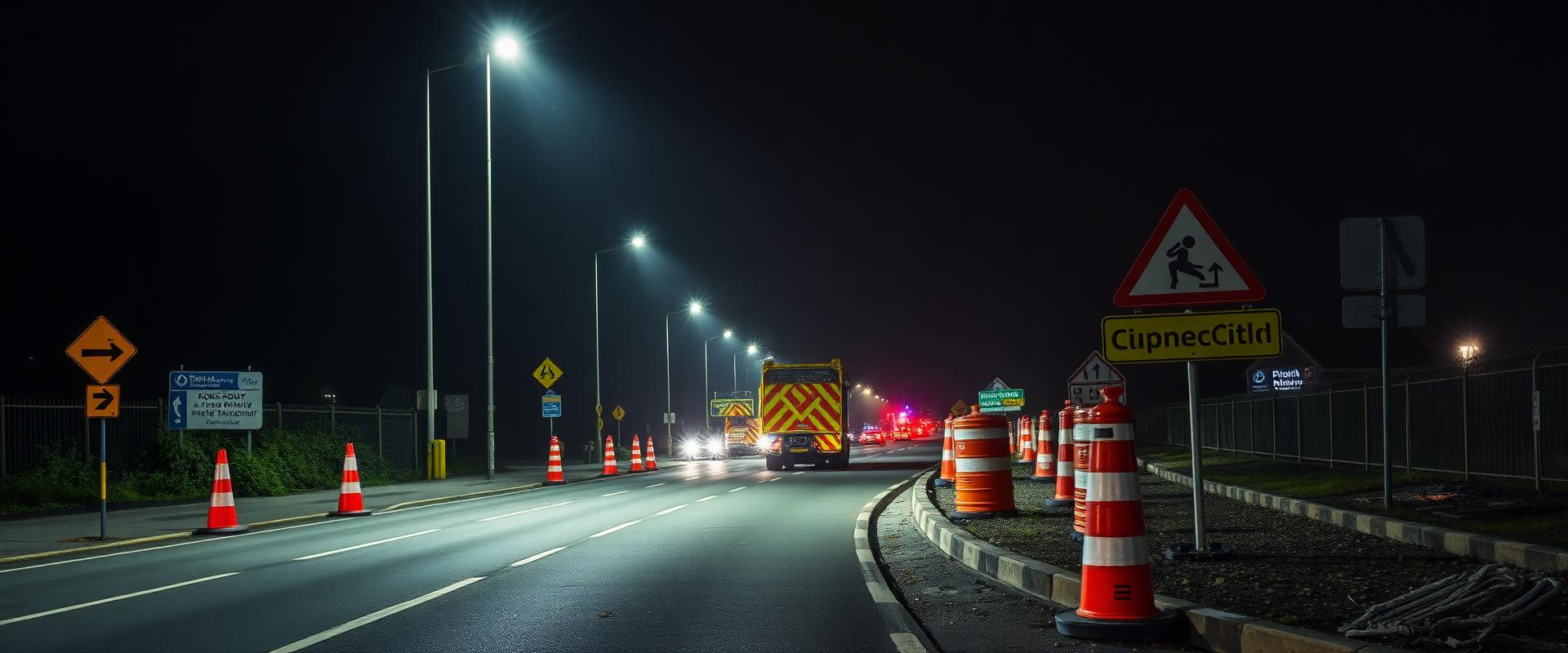 Customer road audit in progress — night inspection of roadworks